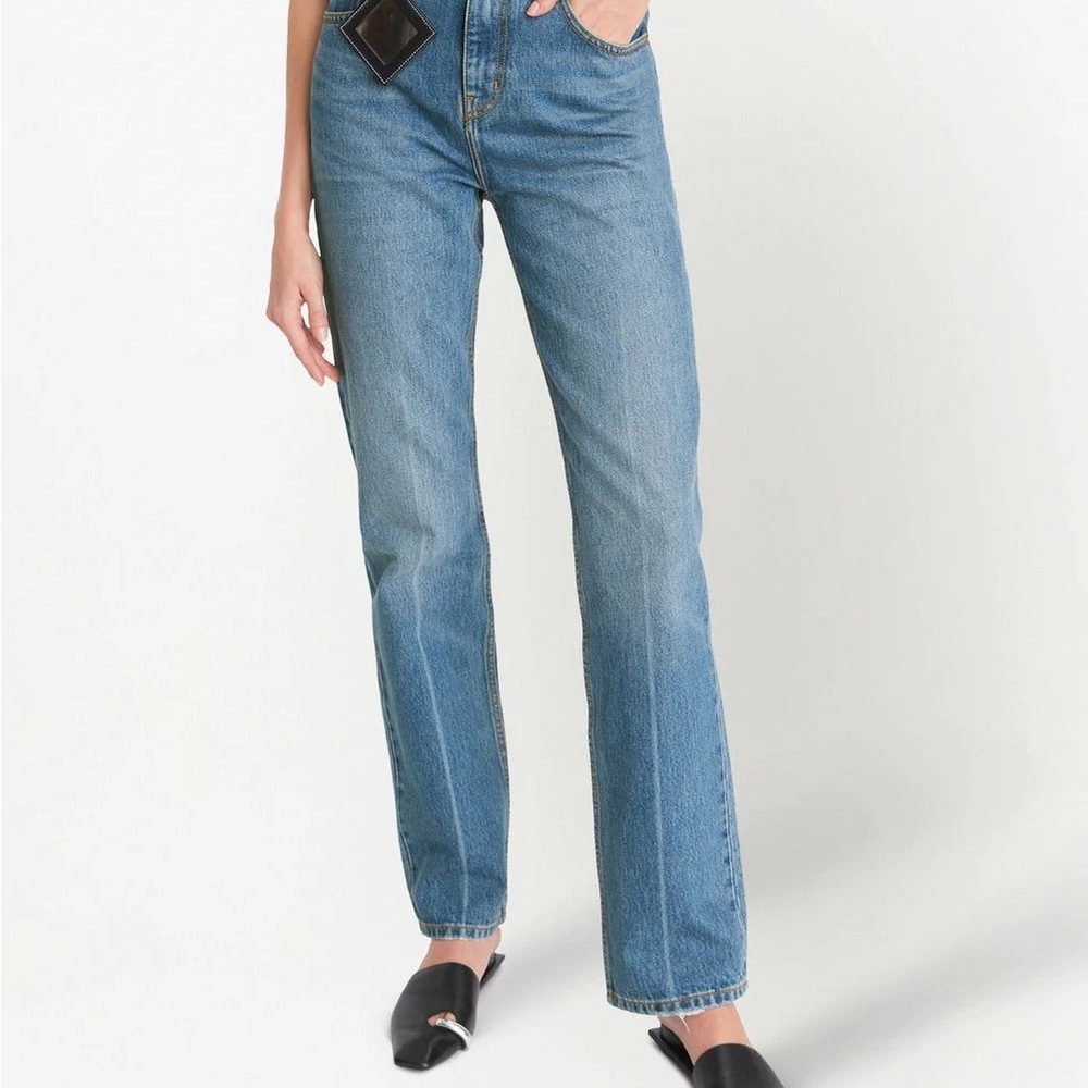 NEW Tory Burch Mid-Rise Straight-Leg Denim Jeans in Light Crease Wash, Size 31
